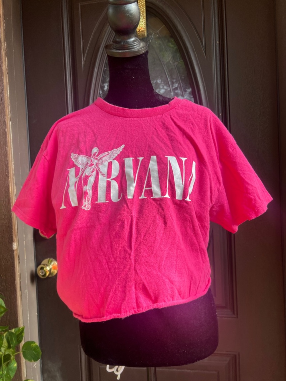 NIRVANA Bright Pink cropped Graphic Tee with White Logo